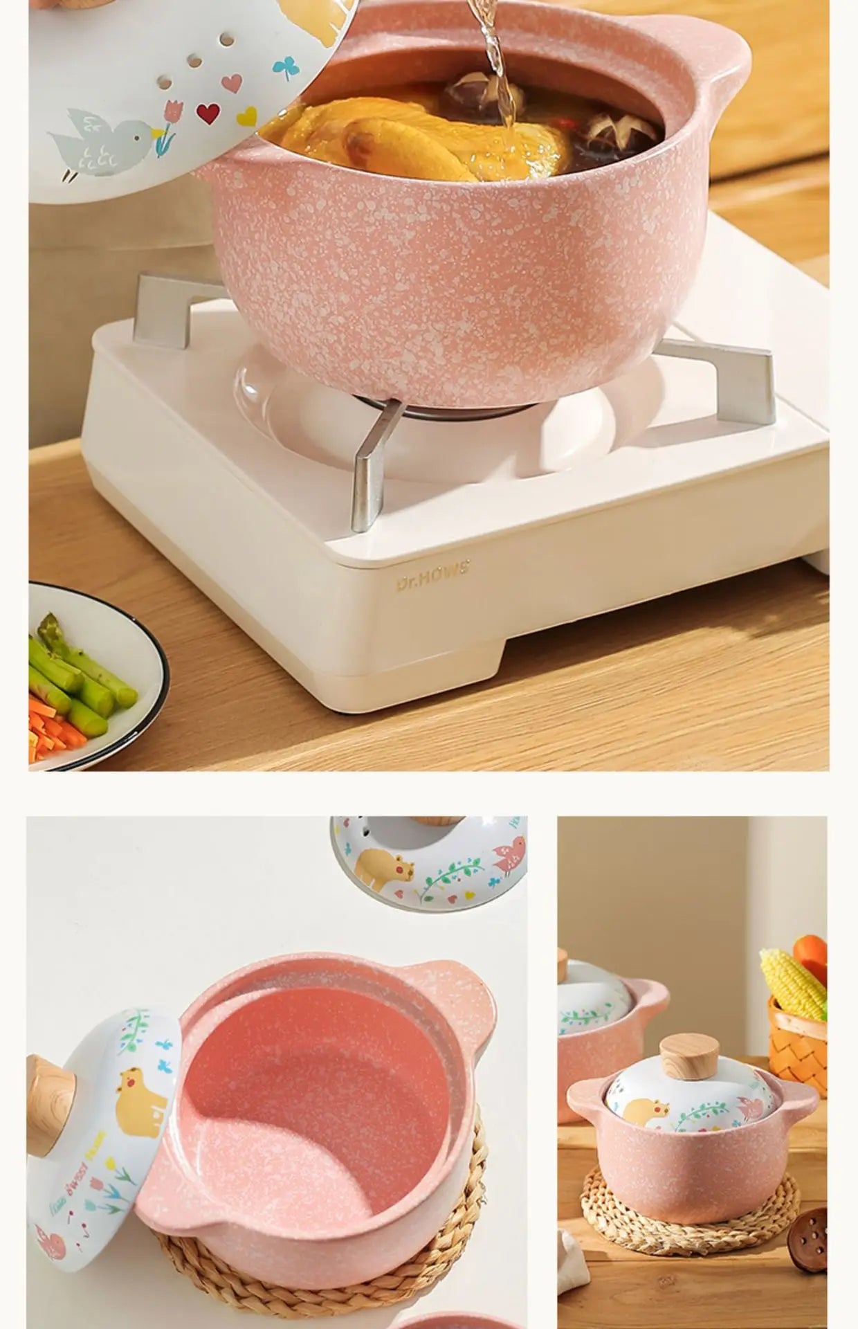 Ceramic Casserole Korean Cartoon Ceramics Soup Pot Cute Pink Saucepan Cookware Utensils Clay Pan Home Kitchen Cooking Supplies