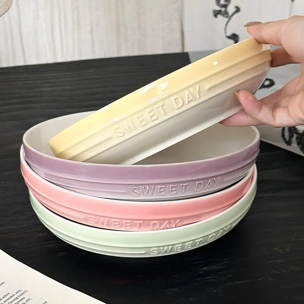 Gradual Change 8-inch Ceramic Deep Plate, High-end High-value Trays Underglaze Color Deep Plate Bowls