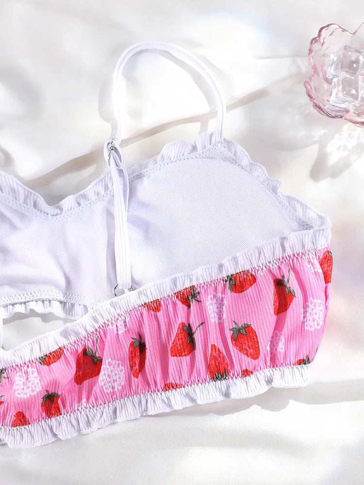 Fruit Ruffle Two Piece Suit Print Low Waist Women Swimwear