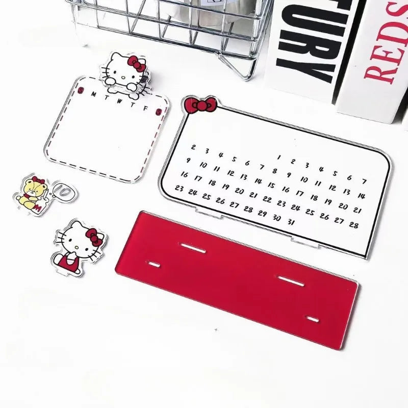 Sanrio Hello Kitty Calendar Cute Acrylic Recycling Reusable Calendar Note Board Desktop Essential