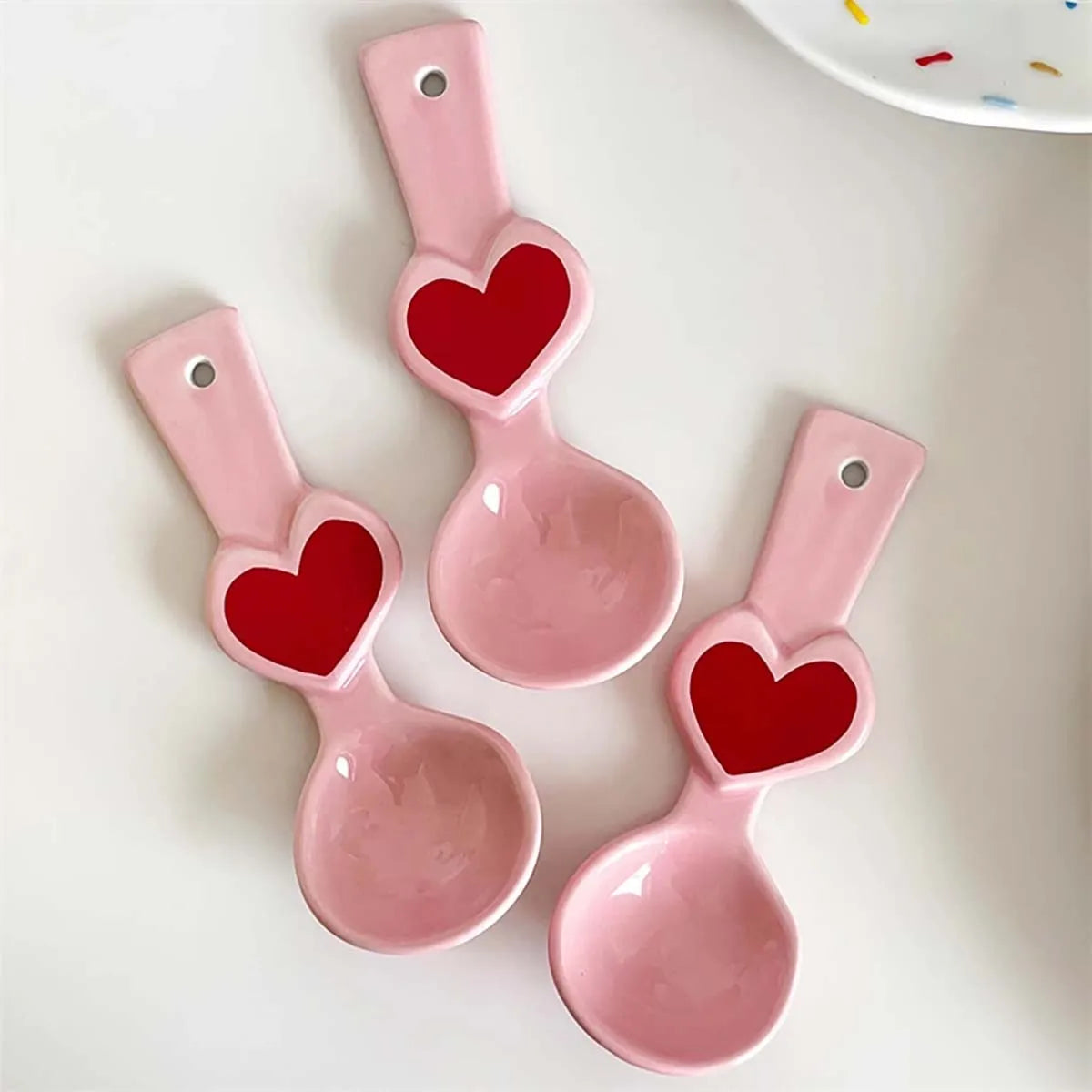 Ceramic Spoon Cute Heart Bear Cream Color