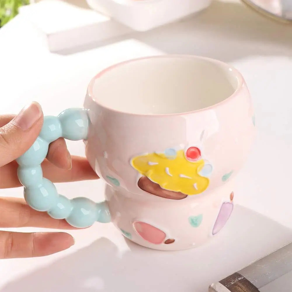 Cute Ceramic Breakfast Cup Hand Painted Large Capacity Floral Pattern Cup