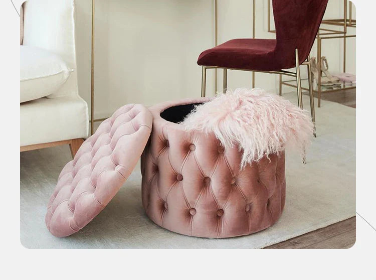 Luxury Sofa Footstool Fabric Storage Round Sofa Stool