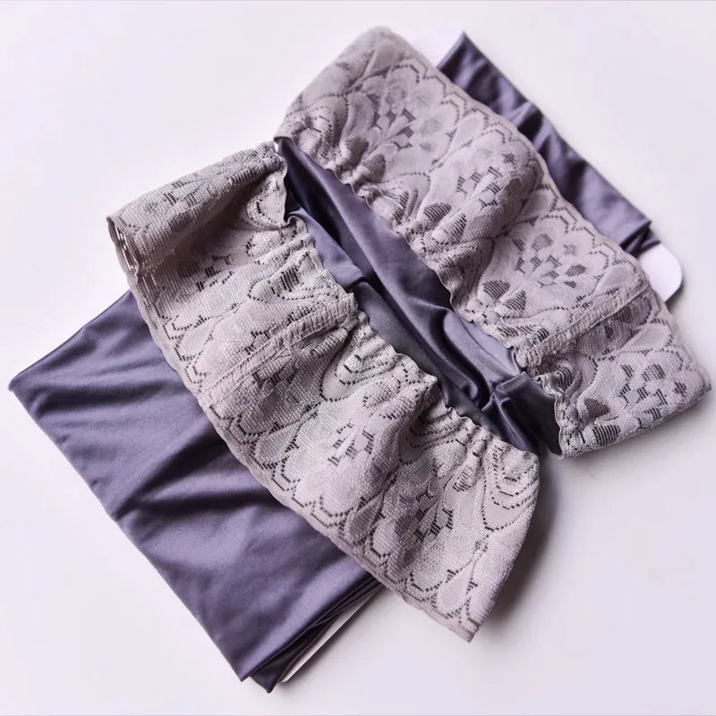 Women Sexy Oil Shiny Over The Knee Thigh High Long Stockings Lace Top Shaping Anti-slip Silicone Socks