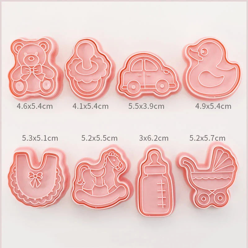 Cookie Cutters Plastic 3D Cute Cartoon Pressable Biscuit Mold Cookie Stamp Kitchen Baking Pastry Bakeware 8 Pcs/set