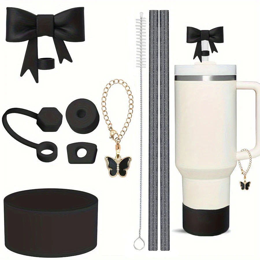 Stanley 9pcs Accessories for 40oz Tumbler Cup Spill Proof Stopper 10mm Straw Cover Cap Silicone Boot Charm Chain Straw and Brush