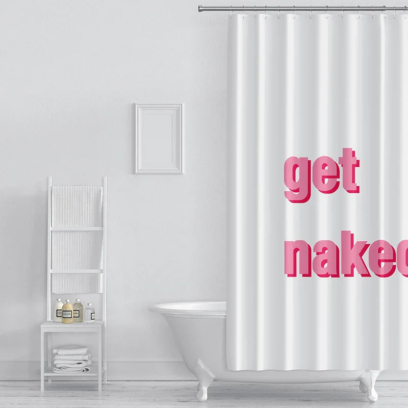 Girlboss Get Naked Pink Shower Curtain Set with Grommets and Hooks for Bathroom Decor