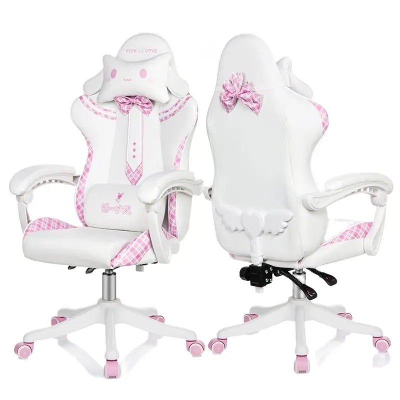 Cute Girl Gaming Chair New Fashion Bow Tie Computer Chair Net Red Anchor Game Chair Comfortable Reclining 360° Swivel Chair