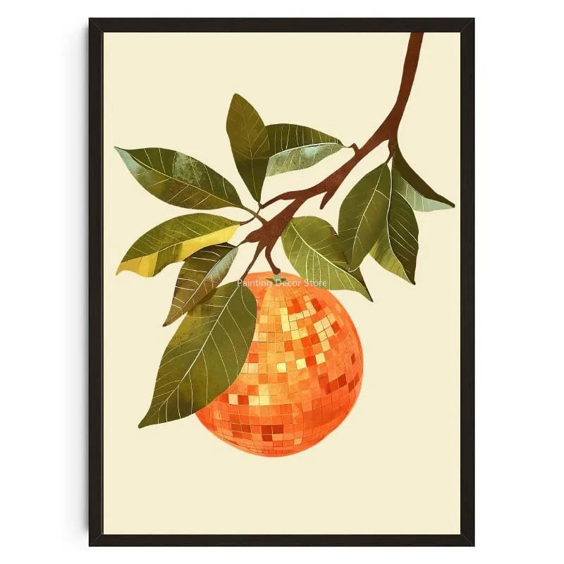 Retro Abstract Fruit Disco Ball Orange Miorrorball Creative Poster Canvas Paintings Wall Art Pictures