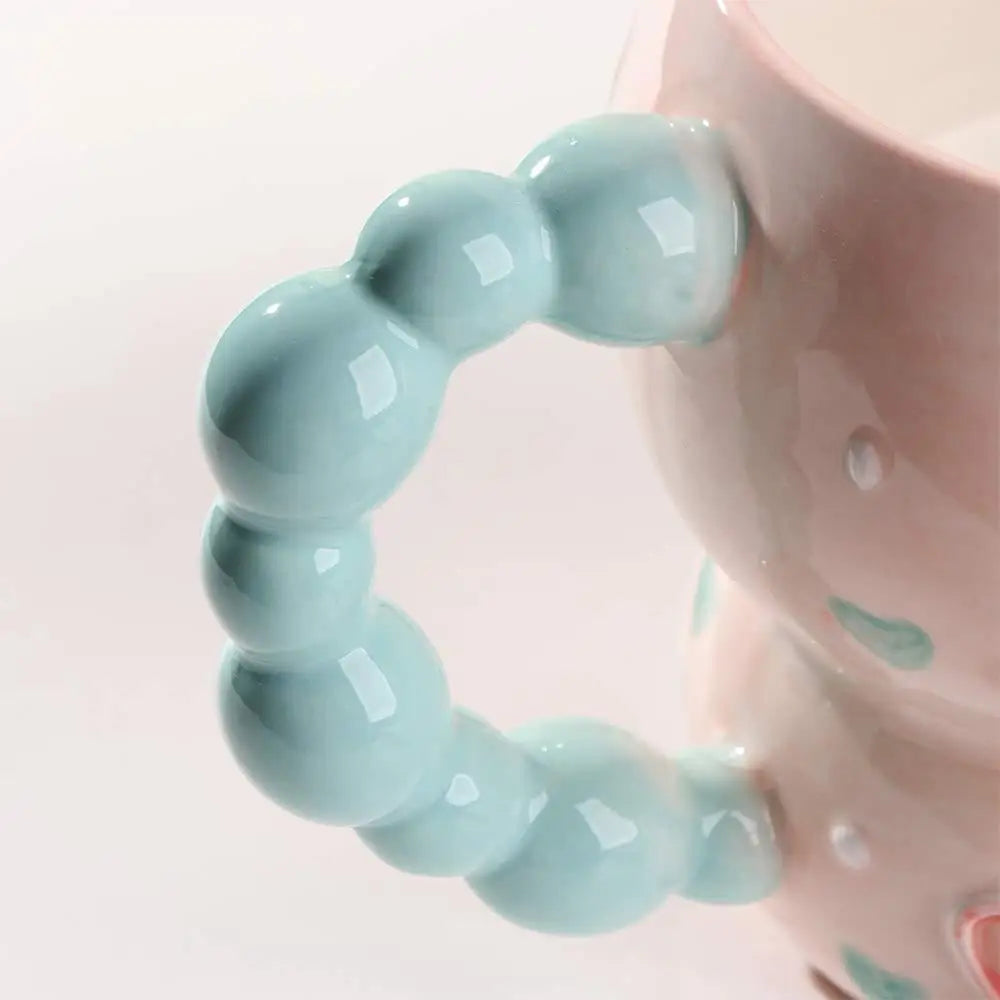 Cute Ceramic Breakfast Cup Hand Painted Large Capacity Floral Pattern Cup