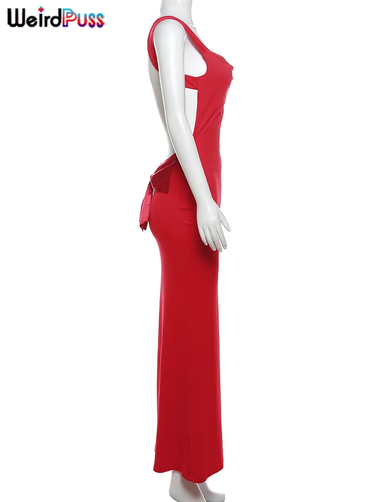 Sleeveless Sexy Backless Bow Lace Up Slim Bodycon Dress