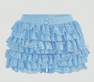 Women's Sweet Bow Lace Ruffles Shorts  Aesthetic 2000s Elastic Waist Short