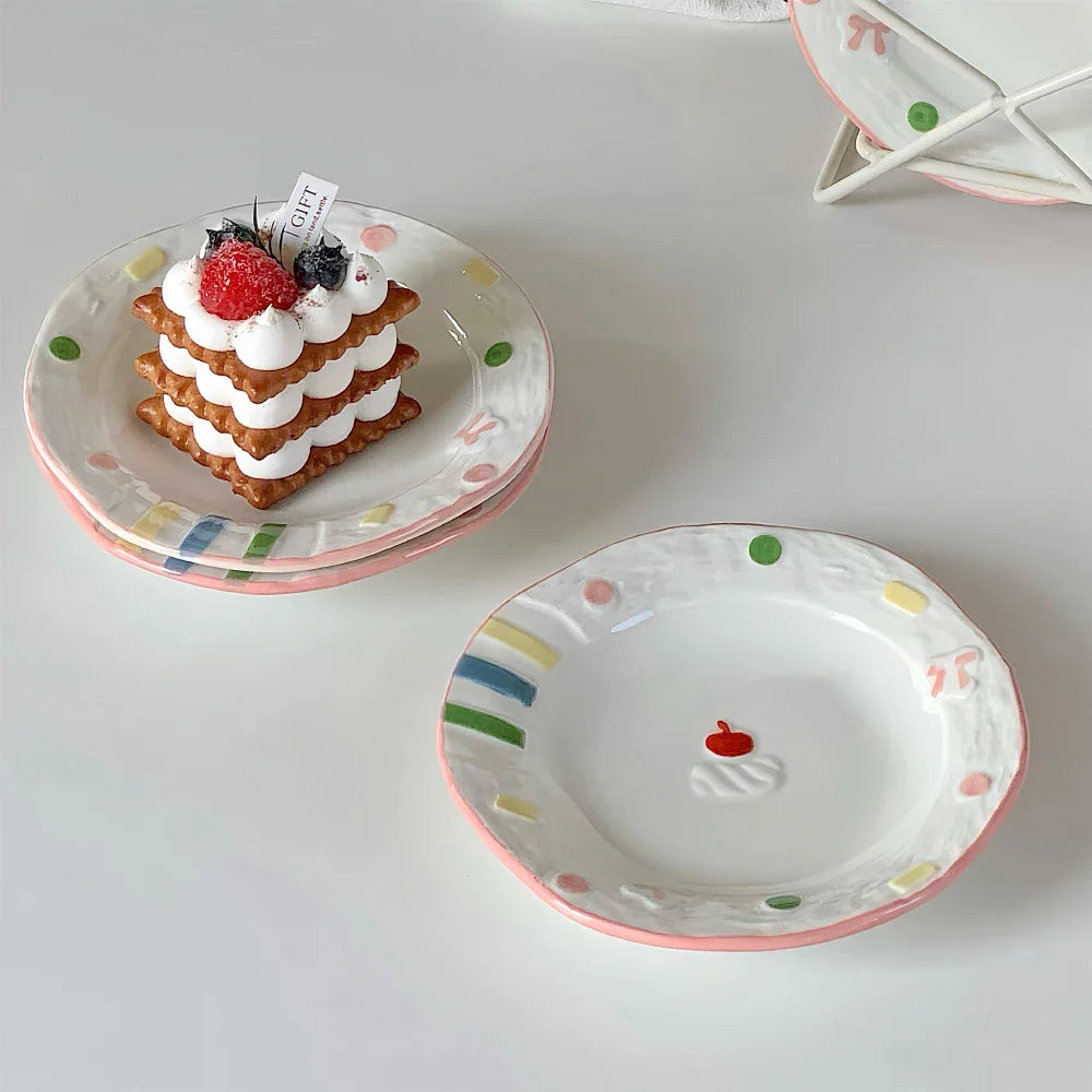 Porcelain Korean Style Cute Hand-Painted Dinnerware Cake Dessert Plates