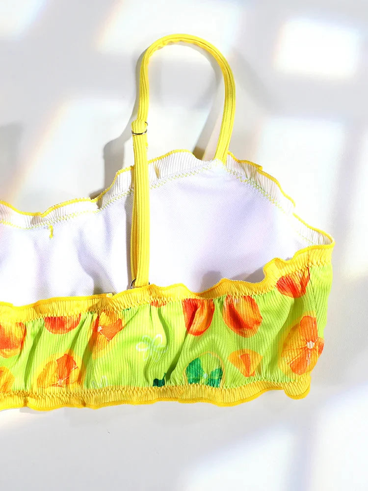Fruit Ruffle Two Piece Suit Print Low Waist Women Swimwear