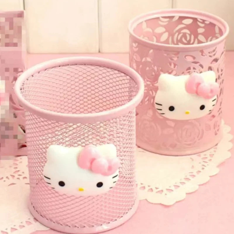 Hello Kitty Sanrio Animation Peripheral Cartoon Children's Pen Holder Creative Kawaii Desktop Storage Box Ornaments