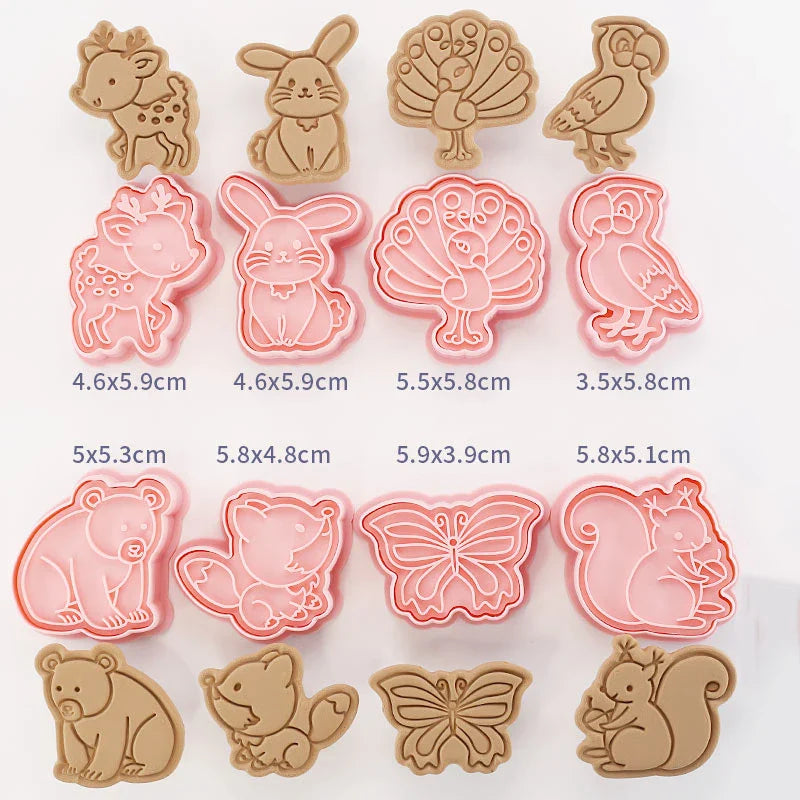 Cookie Cutters Plastic 3D Cute Cartoon Pressable Biscuit Mold Cookie Stamp Kitchen Baking Pastry Bakeware 8 Pcs/set