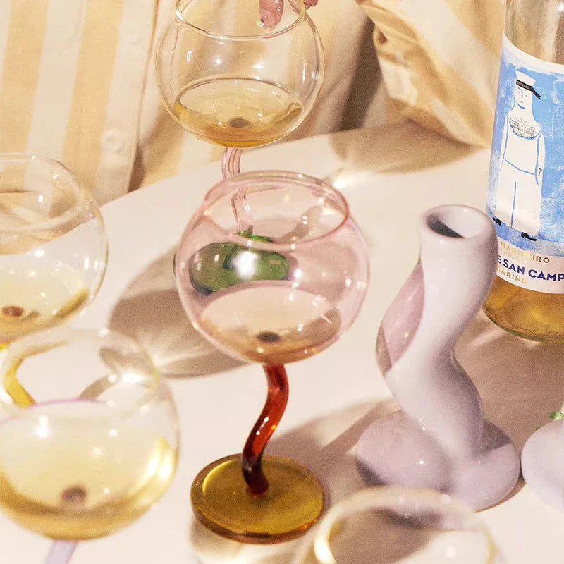 Bubble Glass Contrasting Color Matchinging Design, Creative Curve Handle - Light Luxury High-End Colorful Glass Cup