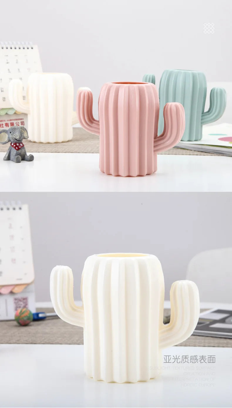 Creative Student Pen Holder Stationery Desktop Cactus Desk Multifunction Storage Box PE Pen Container Brush Pot Office Supplies