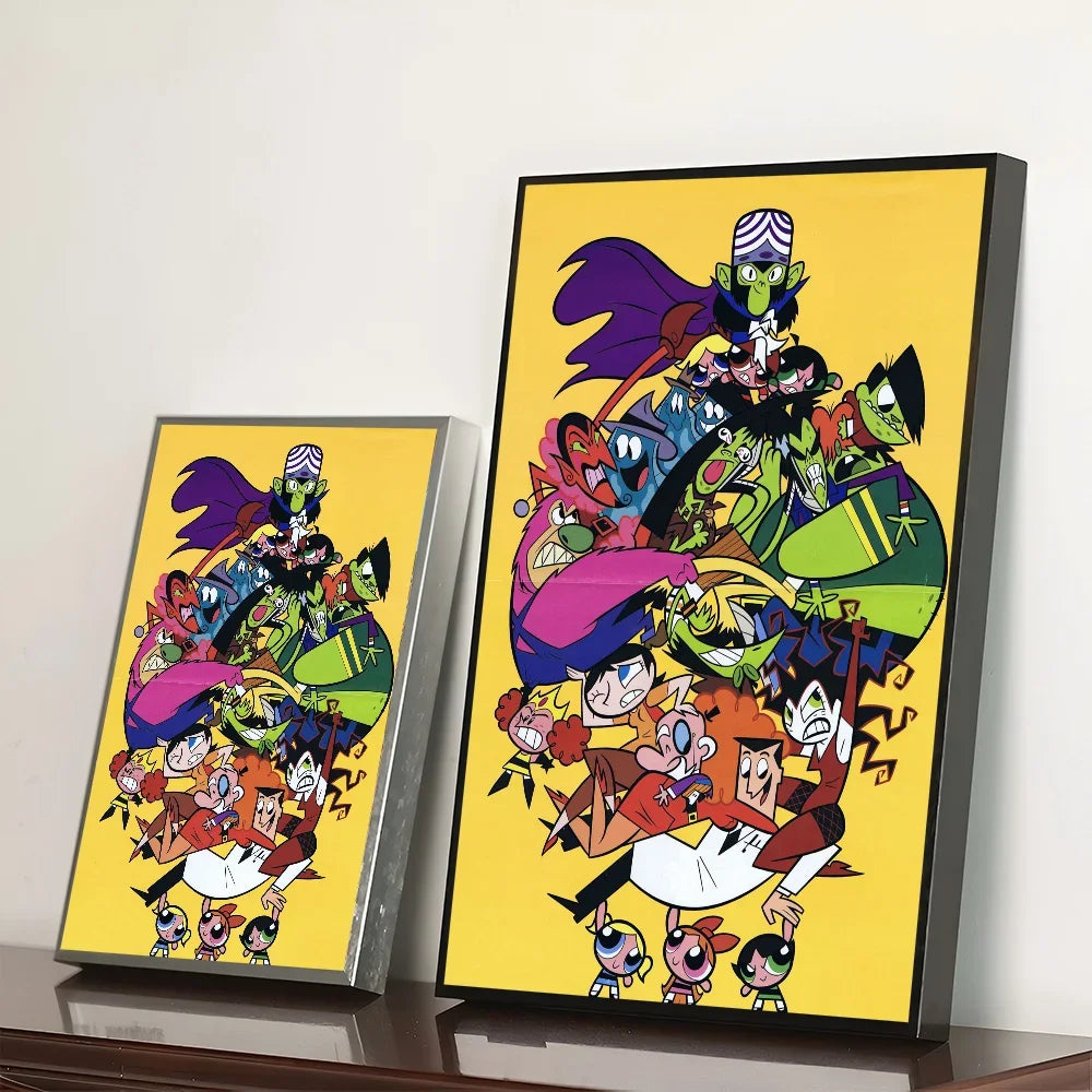 Cartoon P-Powerpuff Girls Poster Self-adhesive Art Waterproof Paper Sticker Wall Decoration