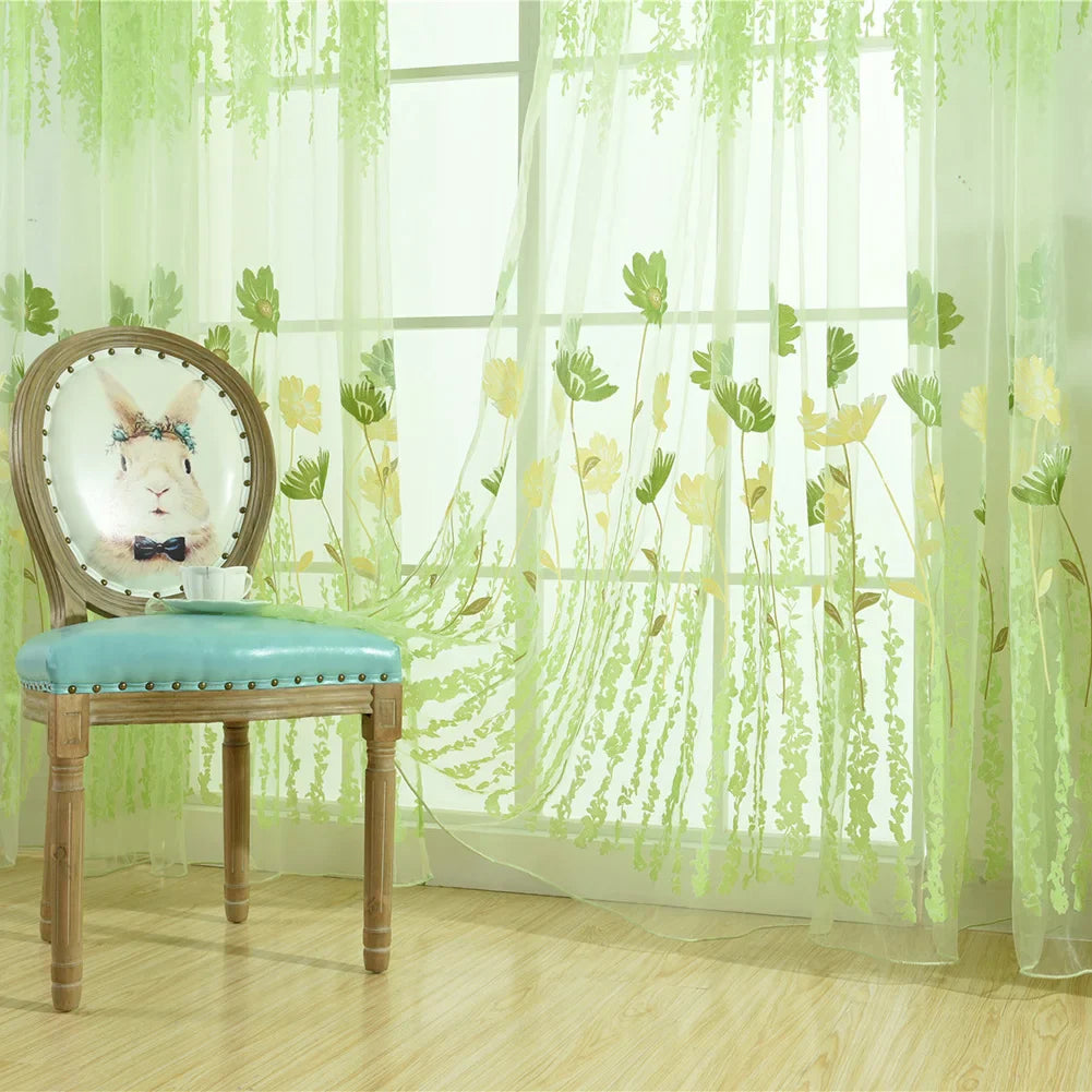 Floral Tulle Sheer Curtains for Living Room Lace Embroidered Romantic Princess