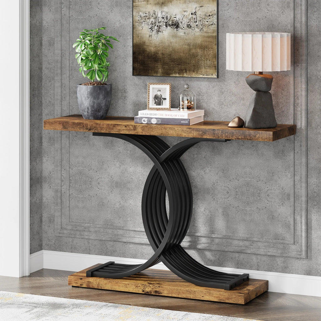 Tribesigns Gold Entryway Table, Modern 39-Inch Console Faux Marble Narrow Wood Sofa with Geometric Metal Legs