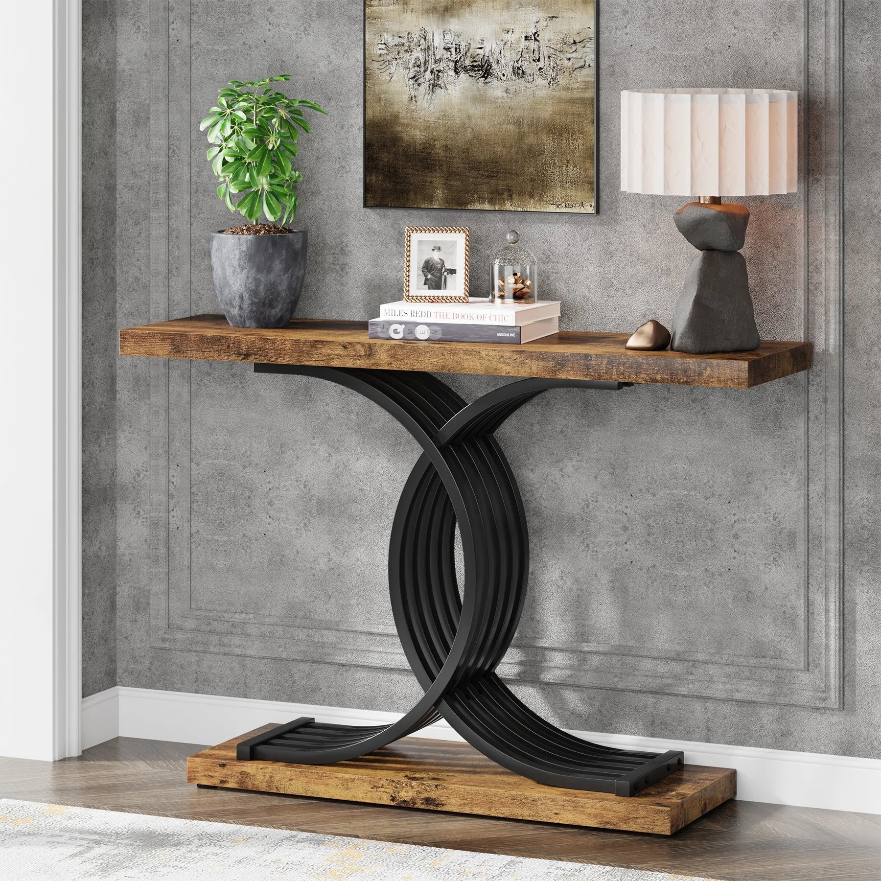Tribesigns Gold Entryway Table, Modern 39-Inch Console Faux Marble Narrow Wood Sofa with Geometric Metal Legs