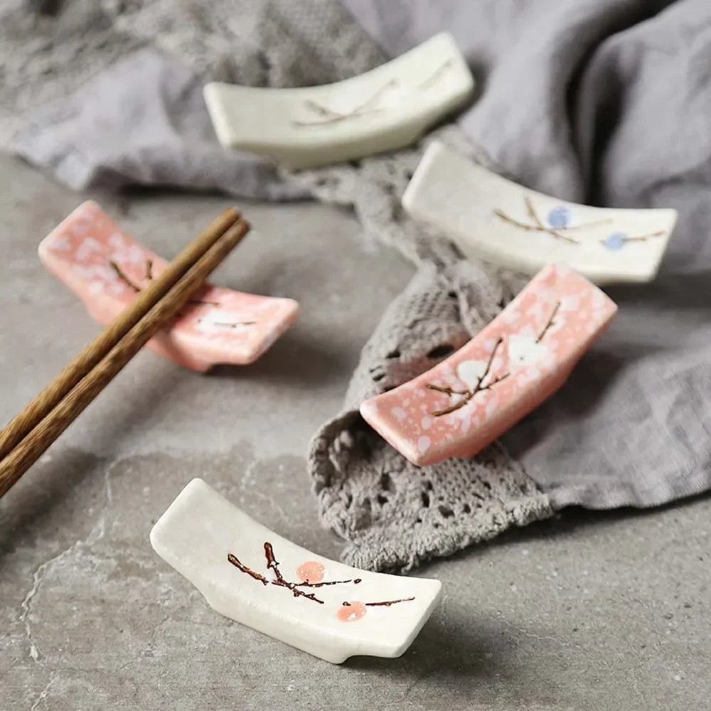 Japanese Plum Blossom Ceramic Chopstick Holder Creative Kitchen Supplies Household Chopstick Holder Care Gadget