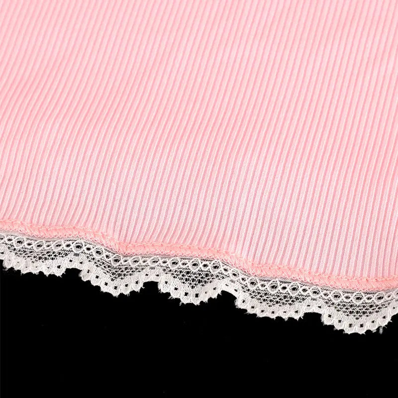 Women's 2 Piece Streetwear New Bow Pleated Skirt Pink Sweet Sexy Lace Backless V-Neck