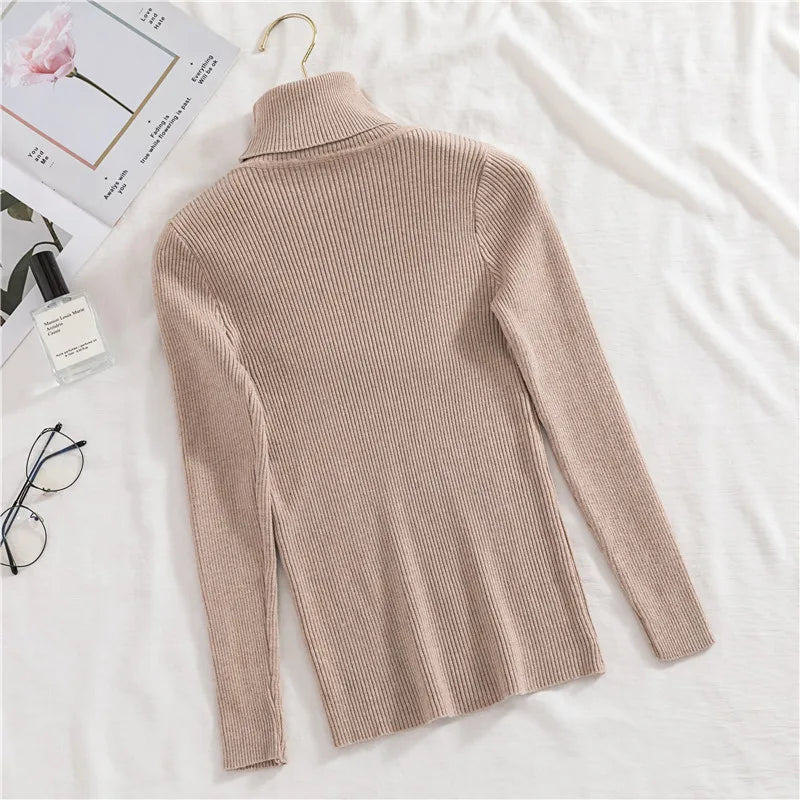 Women Fall Turtleneck Sweater Knitted Soft Pullovers Cashmere Jumpers Basic Soft Sweaters For Women Autumn Winter
