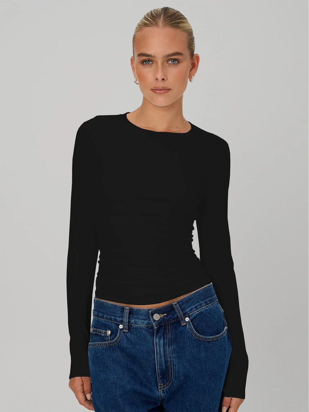 Long Sleeve T Shirt Women Y2k Crop Top Casual Slim Fit Pullovers Solid O Neck T-shirts Streetwear Female Basic Tee