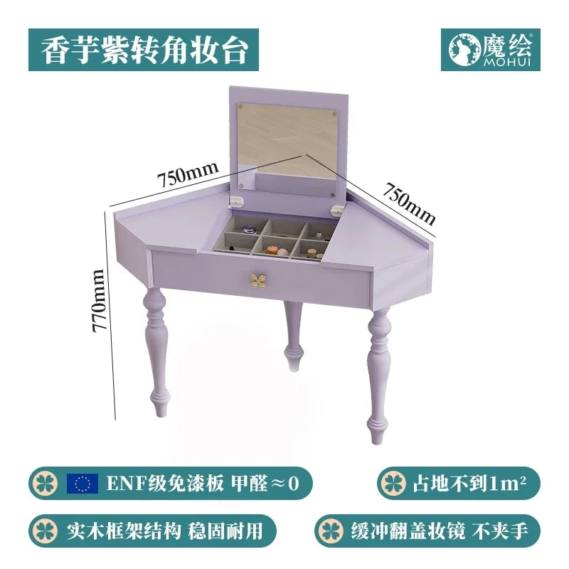 Small Pink Makeup Vanity Table with Mirror and Drawers for Bedroom Storage - Stylish Coiffeuse Furniture