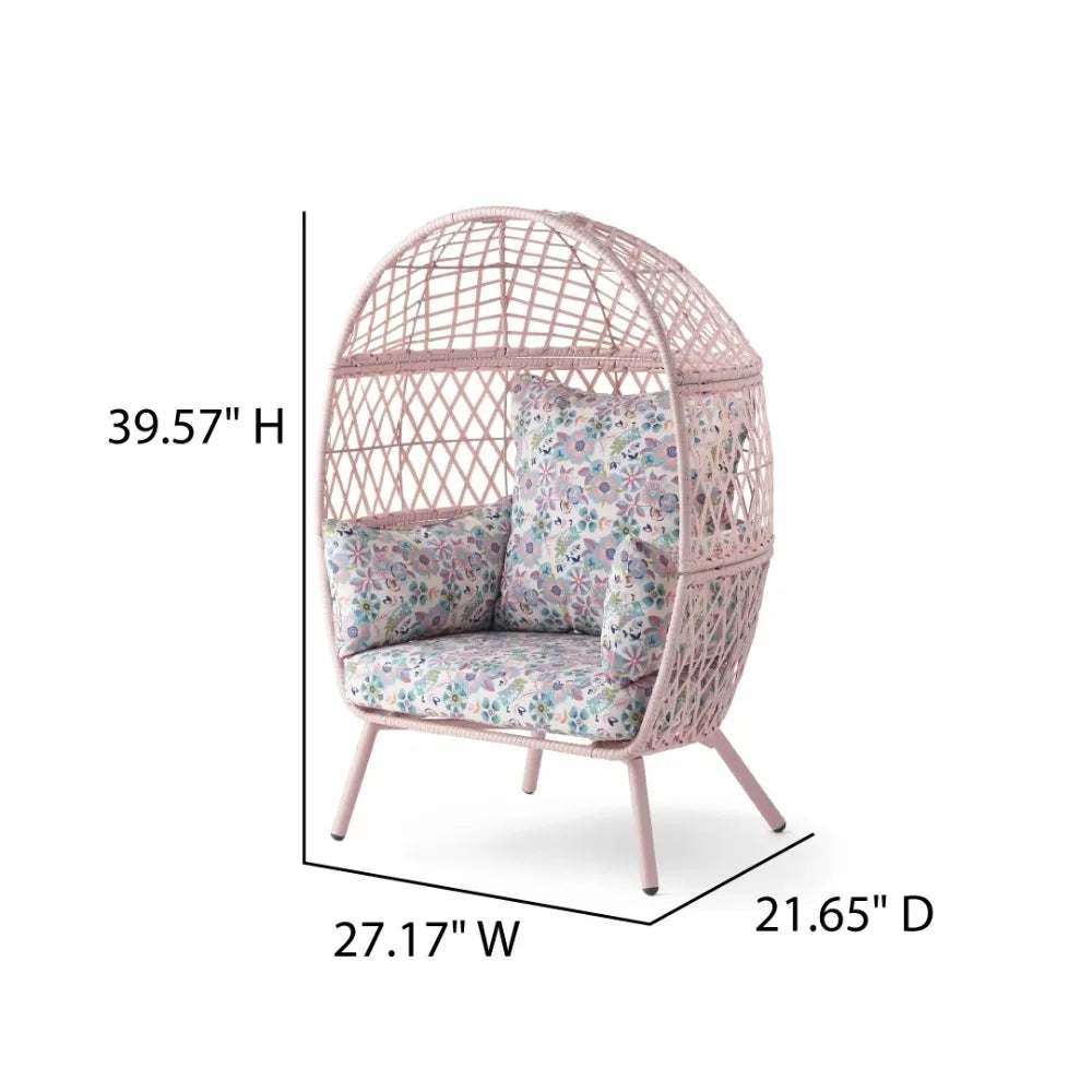 Pink Outdoor Wicker Fixed Children's Egg Chair
