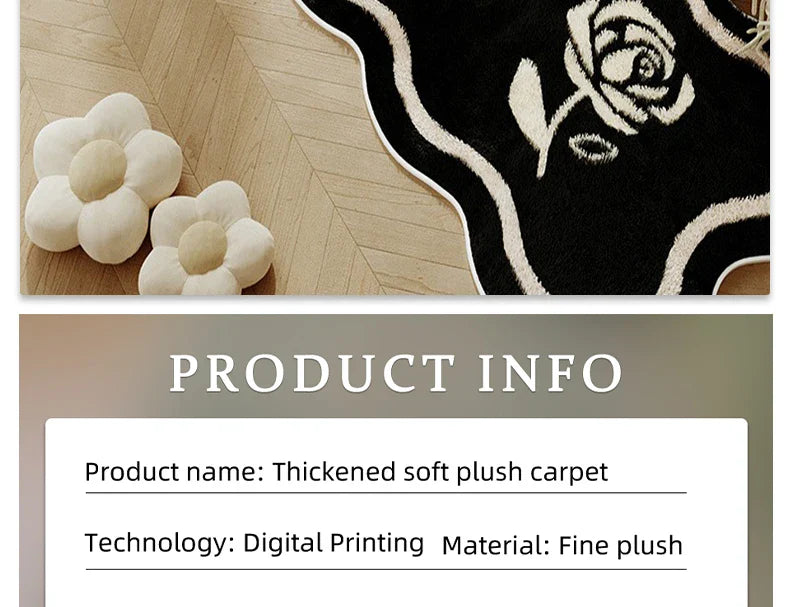 Rose Bow Heart Long Floor Mat Runner Rug Soft Fluffy Black White Cute Girl Home Decoration Rugs