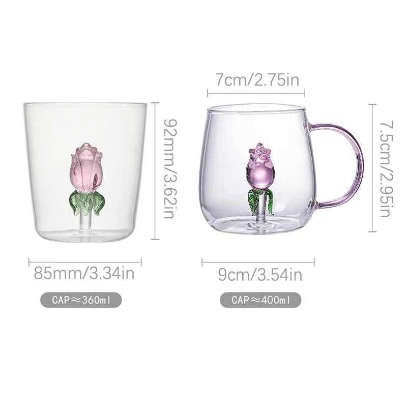 Cute Creative 3D Glass Cups Transparent Mugs With Handle