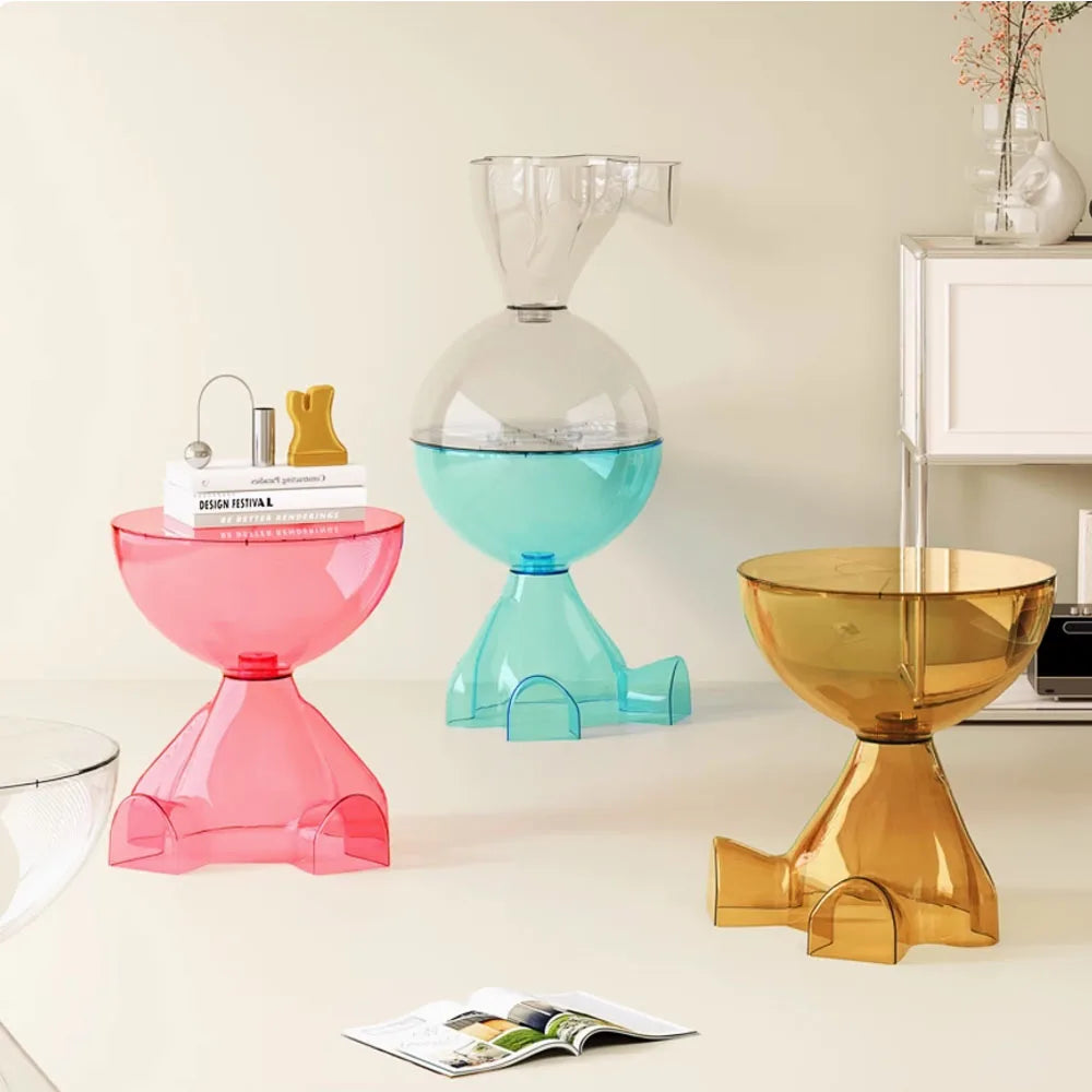 Transparent Advanced Small flat head coffee table cream style, home living room sofa side table table, round side table