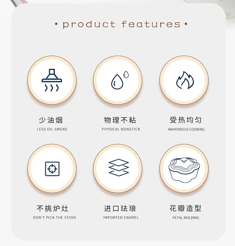 Petal Cast Iron Pots Dutch Oven Binaural Enamel Pot for Bake Bread and Casserole Dish Braising with Lid for All Heat Source