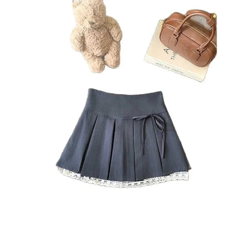 Plus Size Plus Size Women's Korean College Style Skirt with Butterfly Knot Lace Splicing A- Line Mini Skirt Half-length Skirt