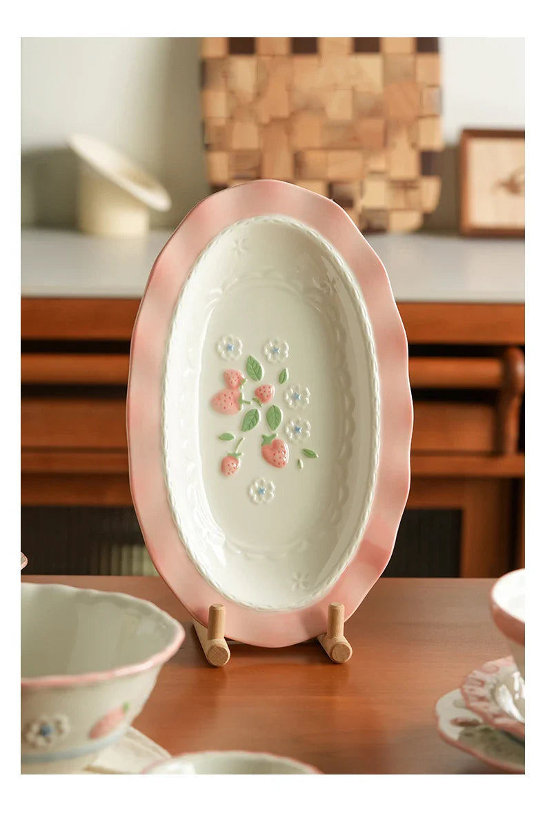 Cute Strawberry Ceramic Porcelain Tableware
