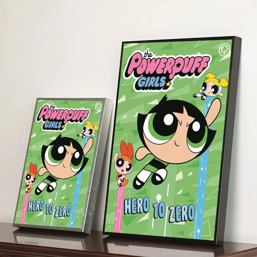 Cartoon P-Powerpuff Girls Poster Self-adhesive Art Waterproof Paper Sticker Wall Decoration