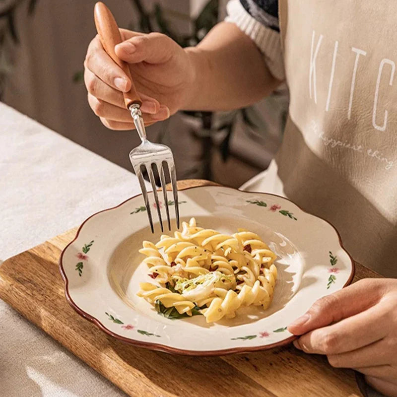 Retro Tulips Flower Ceramic Light Luxury Exquisite Dessert Plate