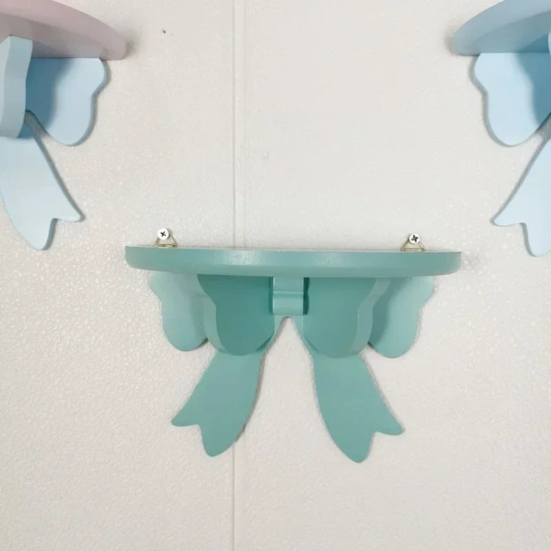 Wooden Decorative Shelves Girls' Room Organizer Holder Wall Shelf Decor Frame Bows Decoration  Wooden Storage Rack