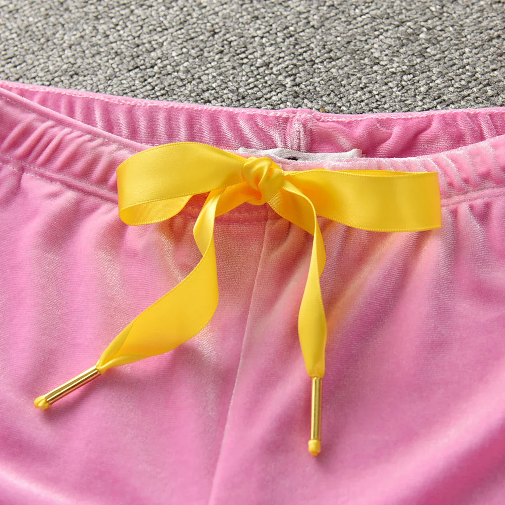 Velvet Velour Shorts Tracksuit Two Piece Sets Women Outfit Short Sleeve Top and Short Sets