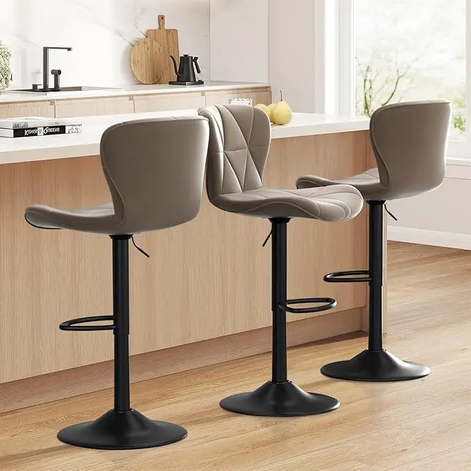 Faux Leather Bar Chairs Adjustable Swivel Barstools, Upholstered Counter Height with High Backrest for Kitchen Island
