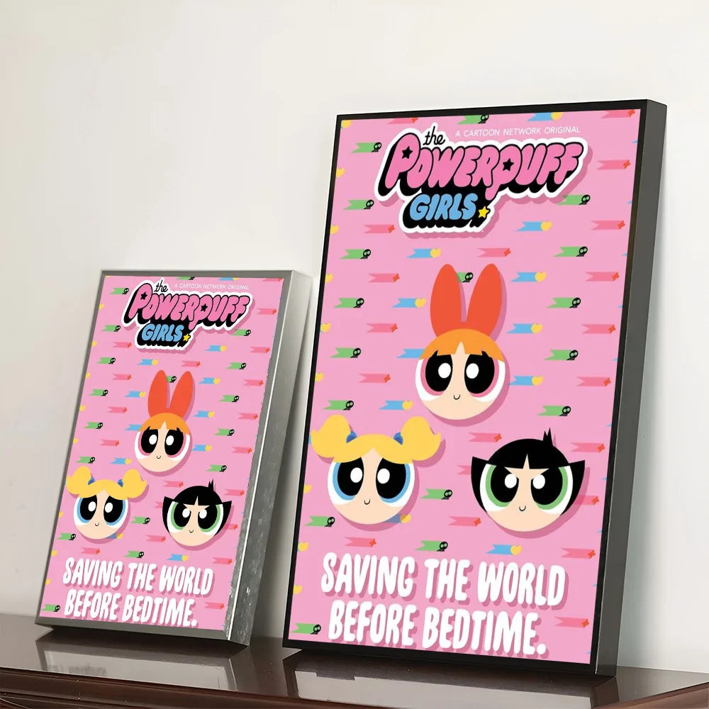 Cartoon P-Powerpuff Girls Poster Self-adhesive Art Waterproof Paper Sticker Wall Decoration