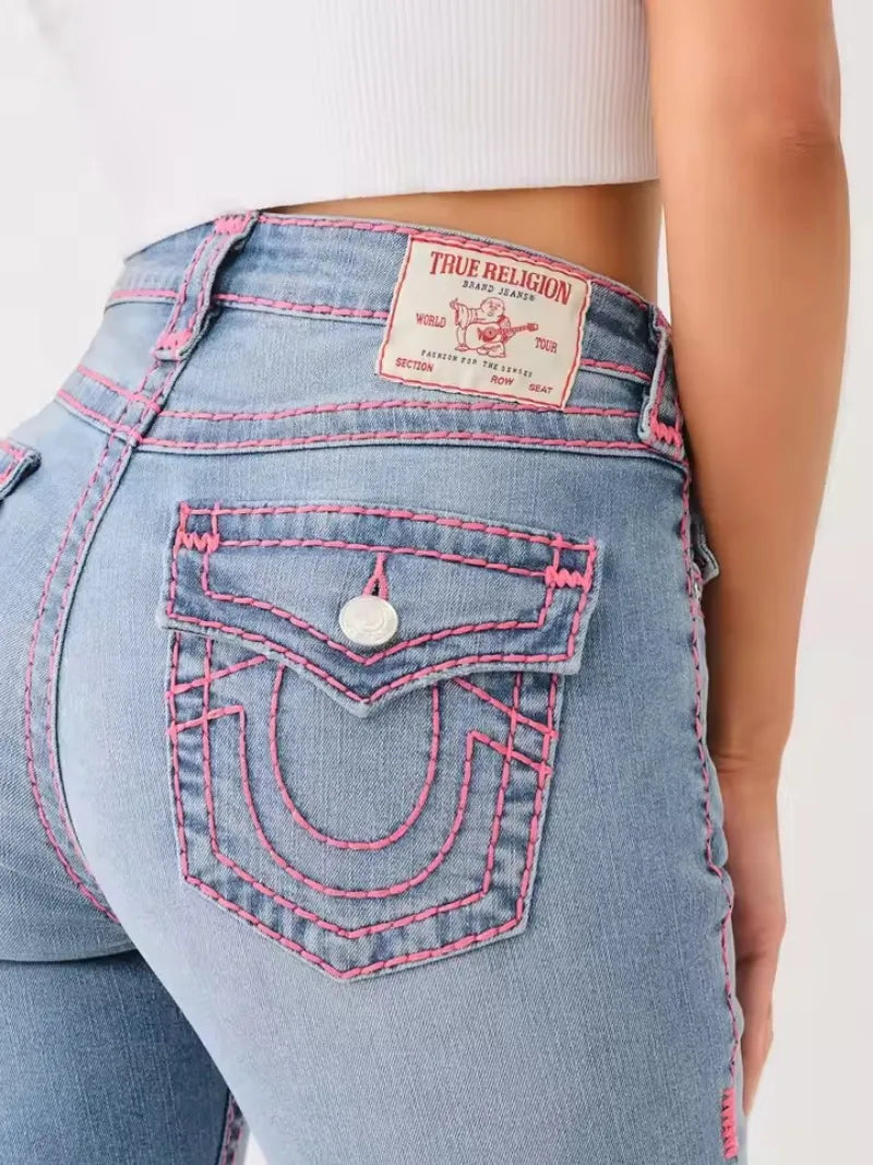 Embroidery High Waisted Jeans Woman High Street Fashion Sexy Vintage Women Jeans Casual Tight Washed Jeans