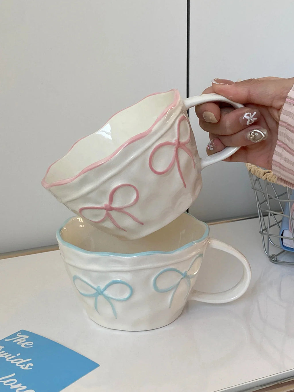Ceramic Bow Mug, Exquisite and Simple Bow Large Capacity Couple Cup