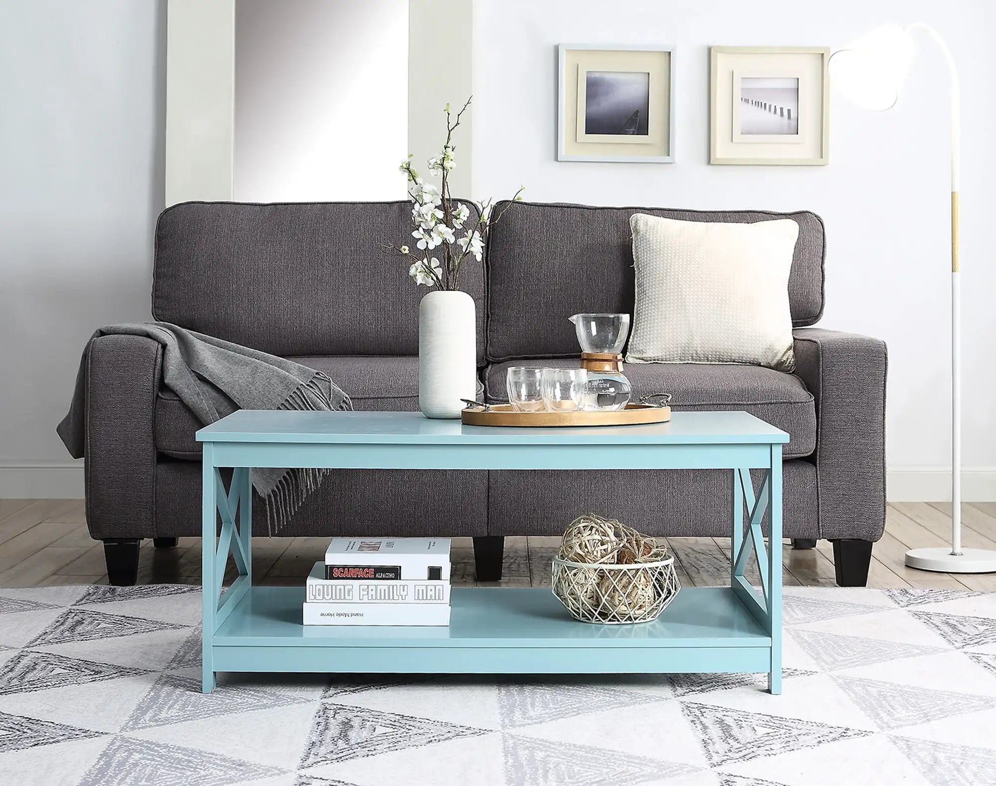 Oxford Coffee Table with Shelf, Transitional & Coastal Style,Two Tiers of Spacious Shelving