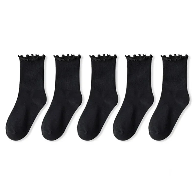 Pairs Lot Socks for Women Ruffle Middle Tube Ankle Short Breathable Black White Set Spring Autumn