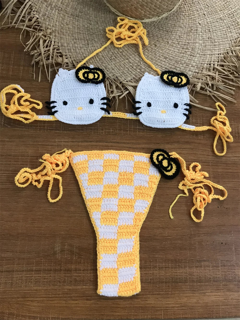 Ladies Cute Crochet Bikini Set 2 Pieces Bathing Suit Sexy Micro Bikinis Ties Swimsuit Thong Suit