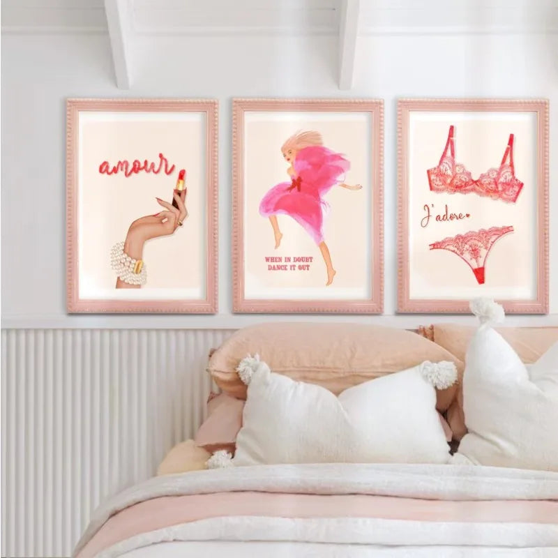 Retro Glam Fashion Magazine Poster Pink Luxury Beauty Makeup Quote Trendy Canvas Painting Wall Art